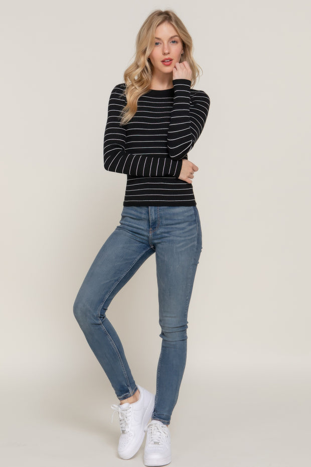 Long Sleeve Crew Neck Stripe Sweater