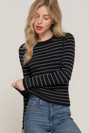 Long Sleeve Crew Neck Stripe Sweater