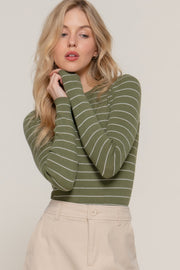 Long Sleeve Crew Neck Stripe Sweater