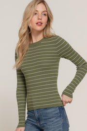 Long Sleeve Crew Neck Stripe Sweater