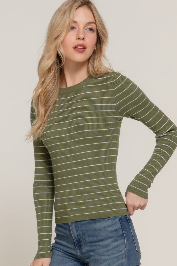 Long Sleeve Crew Neck Stripe Sweater