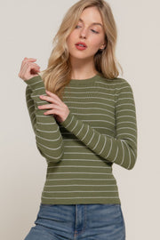 Long Sleeve Crew Neck Stripe Sweater