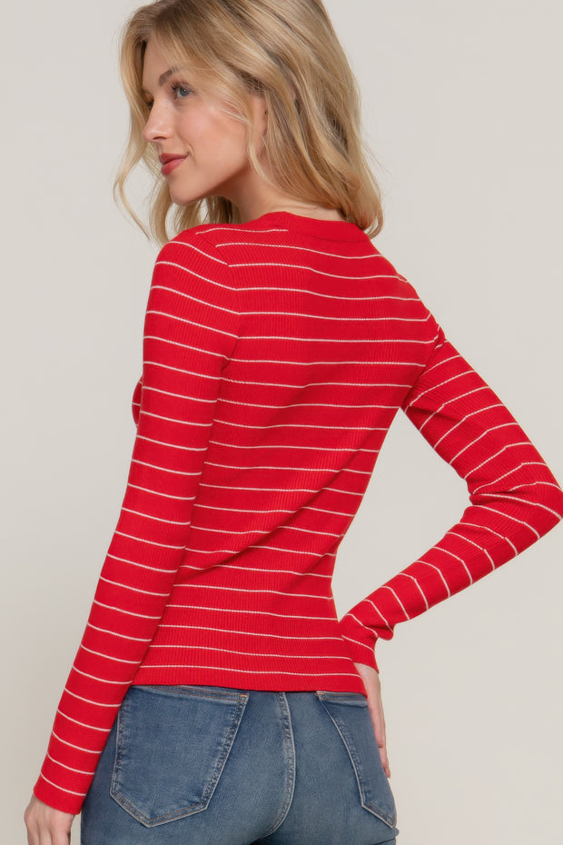 Long Sleeve Crew Neck Stripe Sweater