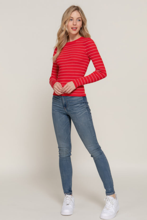 Long Sleeve Crew Neck Stripe Sweater