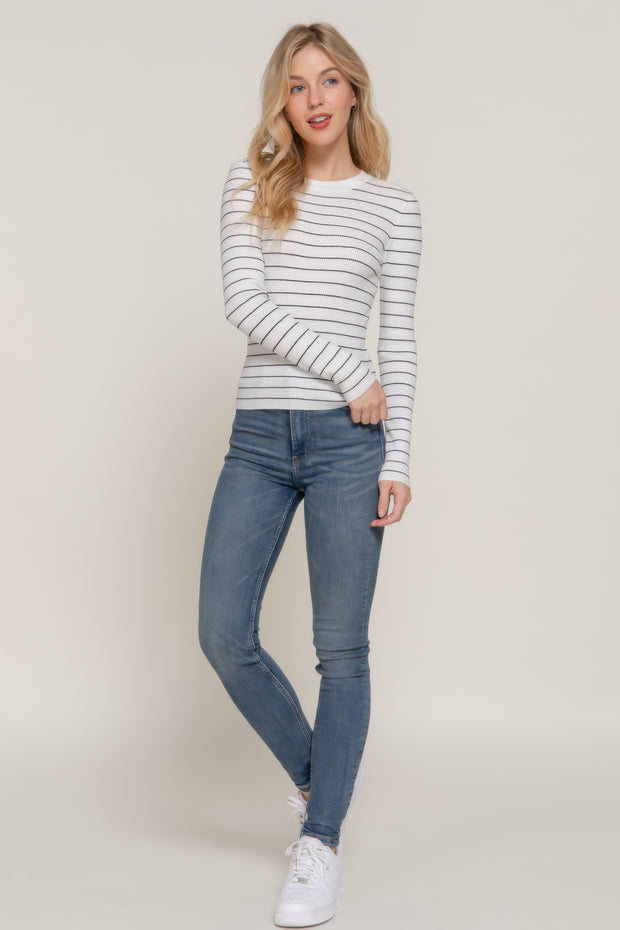 Long Sleeve Crew Neck Stripe Sweater