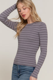 Long Sleeve Crew Neck Stripe Sweater