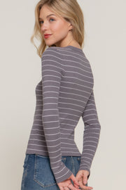 Long Sleeve Crew Neck Stripe Sweater