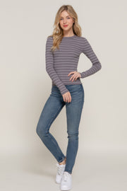 Long Sleeve Crew Neck Stripe Sweater