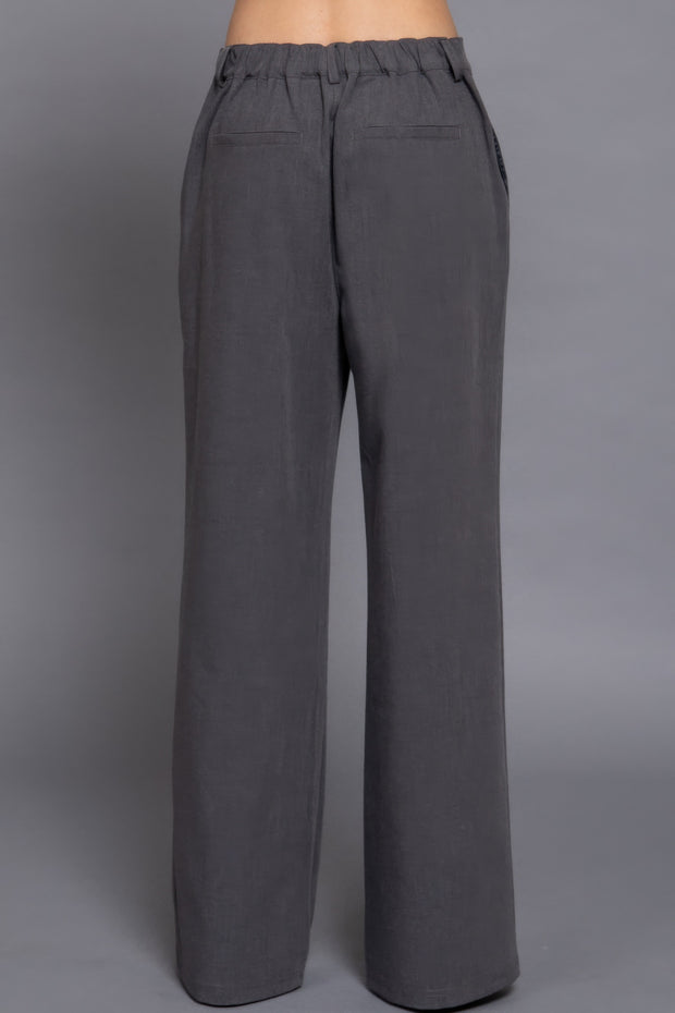 Back Elastic Straight Woven Long Pants