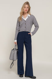 Back Elastic Straight Woven Long Pants