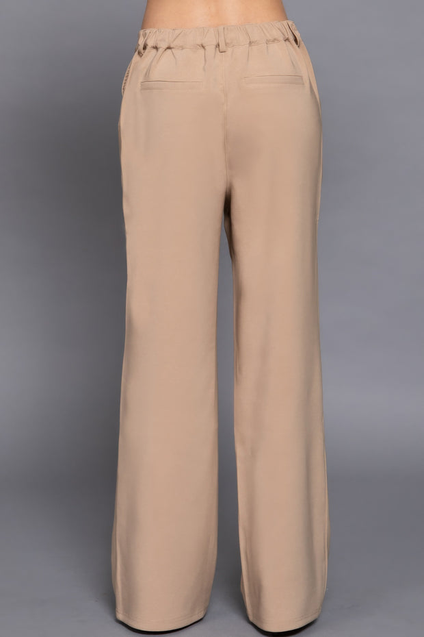 Back Elastic Straight Woven Long Pants