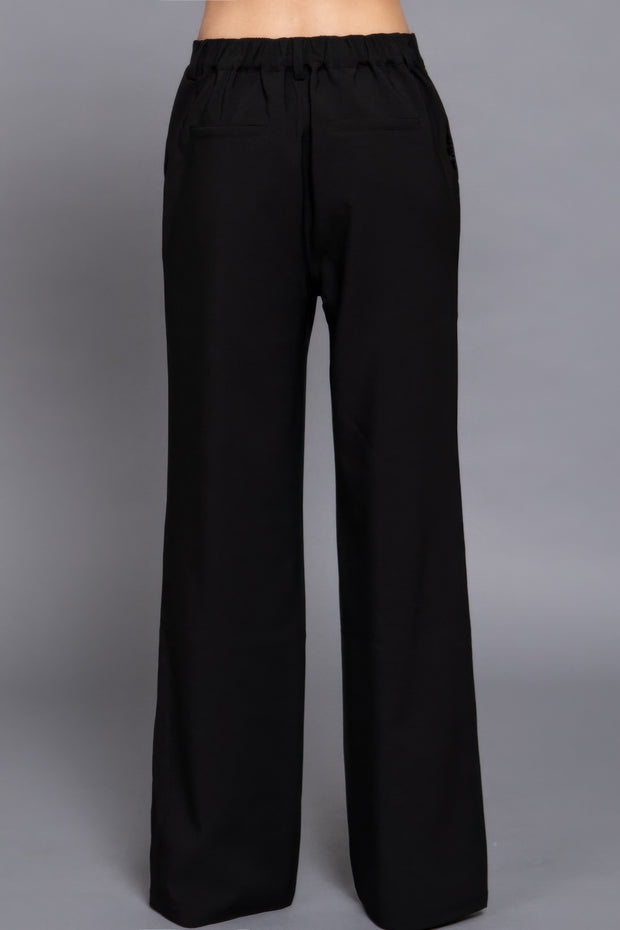 Back Elastic Straight Woven Long Pants