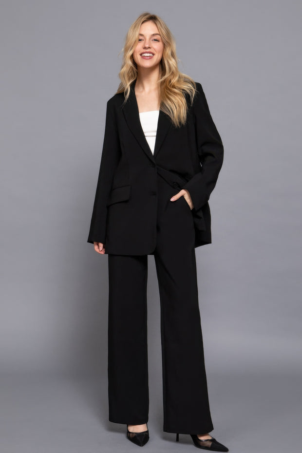 Back Elastic Straight Woven Long Pants