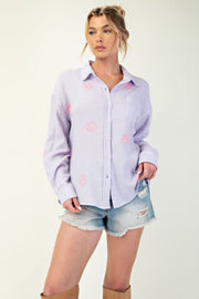 Embo Detailed Cotton Gauze Button Down Shirt