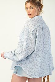 Printed Cotton Gauze Button Down Woven Shirt