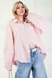 Printed Cotton Gauze Button Down Woven Shirt