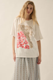 Duo Flowers Vintage-wash Oversized Graphic Tee