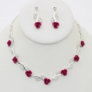 Rhinestone Rose Necklace Earring Set