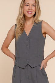 V-neckline With Front Button Closure Vest