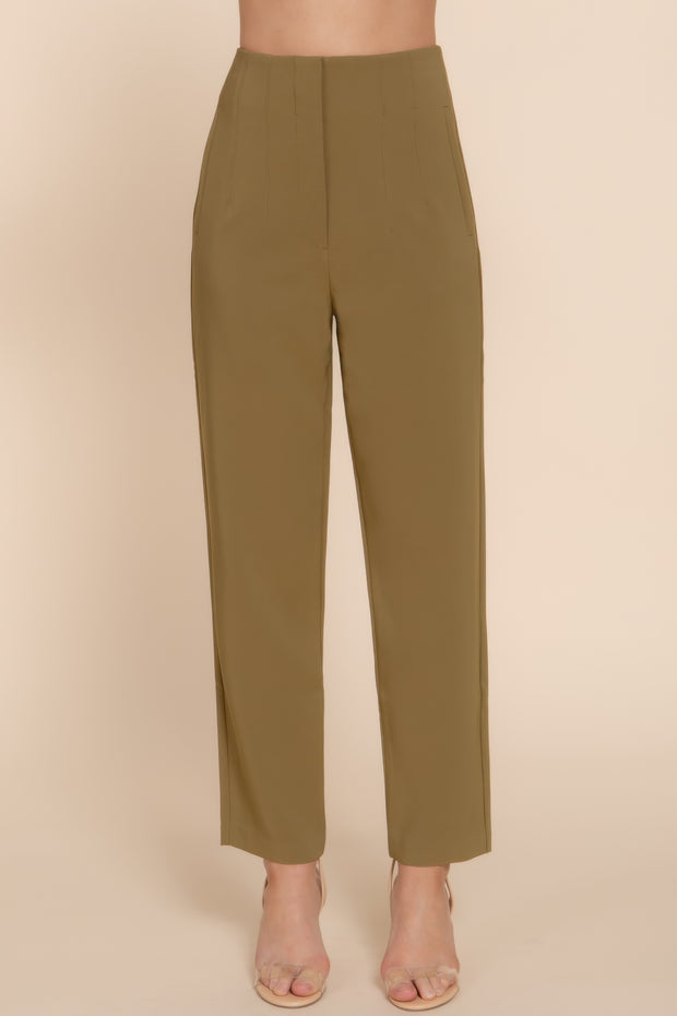 High Waist Pintuck Detail Long Pants