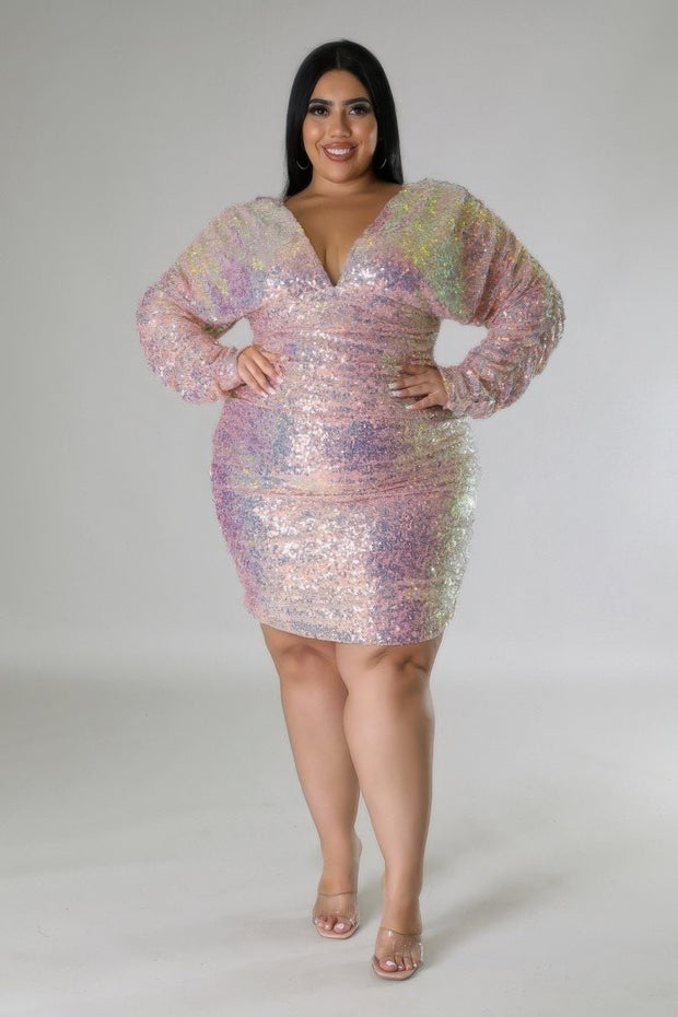 Long Ruched Sleeves Semi Stretch Dress (Plus Size)