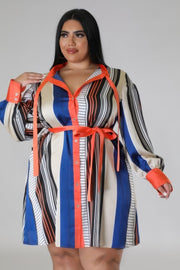 Long Sleeves Non-stretch Dress (Plus Size)