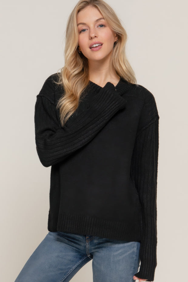 Long Sleeve Mock Neck Raised Seam Sweater