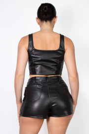 Faux Leather Square Zippered Crop Top