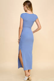 Crew Neck Cap Sleeve Rib With Lining Maxi Dress