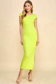 Crew Neck Cap Sleeve Rib With Lining Maxi Dress