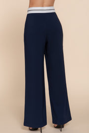 Contrast Waistband Straight Long Pants