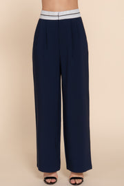 Contrast Waistband Straight Long Pants