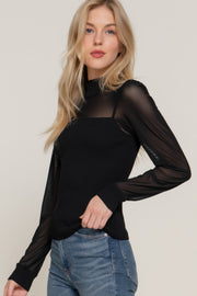 Long Sleeve Mesh Panel Detail Sweater Top