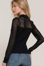 Long Sleeve Mesh Panel Detail Sweater Top