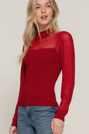 Long Sleeve Mesh Panel Detail Sweater Top