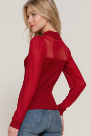 Long Sleeve Mesh Panel Detail Sweater Top