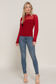 Long Sleeve Mesh Panel Detail Sweater Top