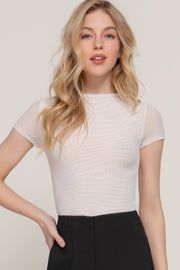 Short Cap Sleeve High Neck 2 Ply Mesh Top