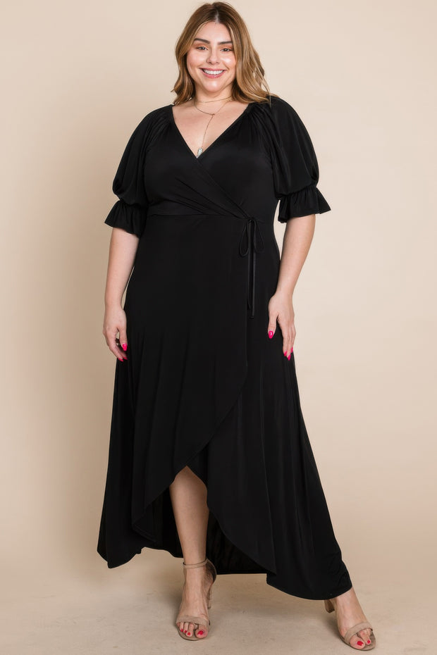 Plus Size Solid Venezia Faux Wrap Maxi Dress