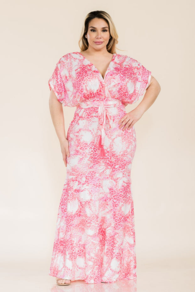 Printed Venesia Tie Waist Mermaid Maxi Dress (Plus Size)