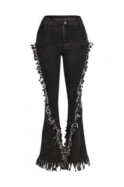 Distressed Fringe Denim Flared Pant (Plus Size)