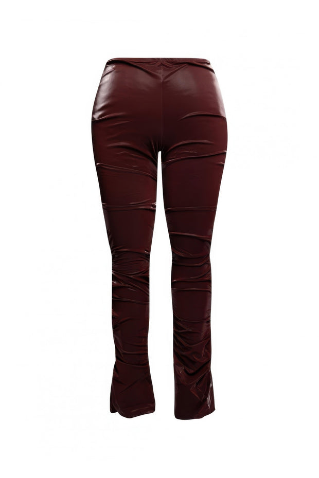 Velvet Pu Ruched Pants (Plus Size)