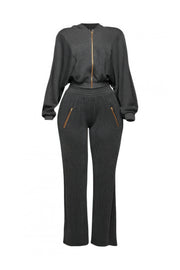 Zipper Closure Hoodie Jacket & Pants Set (Plus Size)