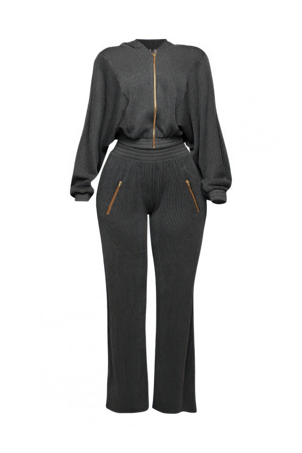Zipper Closure Hoodie Jacket & Pants Set (Plus Size)