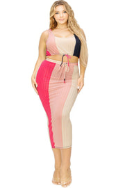 Plus Sleeveless Color Block 2 Piece Skirt Set
