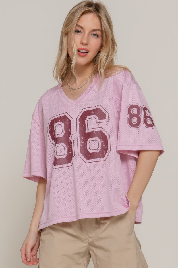 Silk Screen Print Mesh Oversize Baseball T-shirt