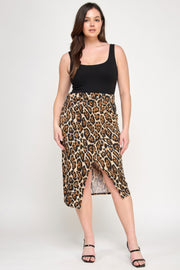 Plus Leopard Print Asymmetric Skirt With Buckle