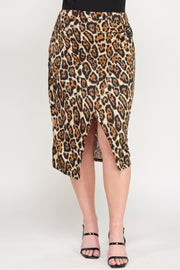 Plus Leopard Print Asymmetric Skirt With Buckle