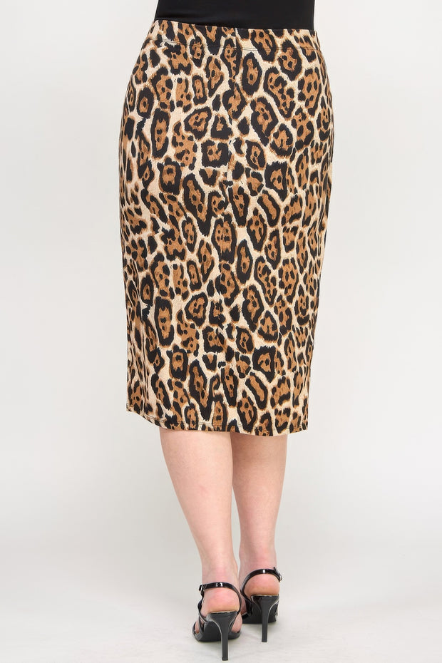 Plus Leopard Print Asymmetric Skirt With Buckle