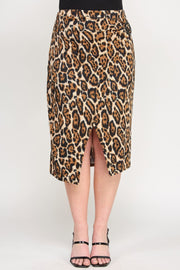 Plus Leopard Print Asymmetric Skirt With Buckle